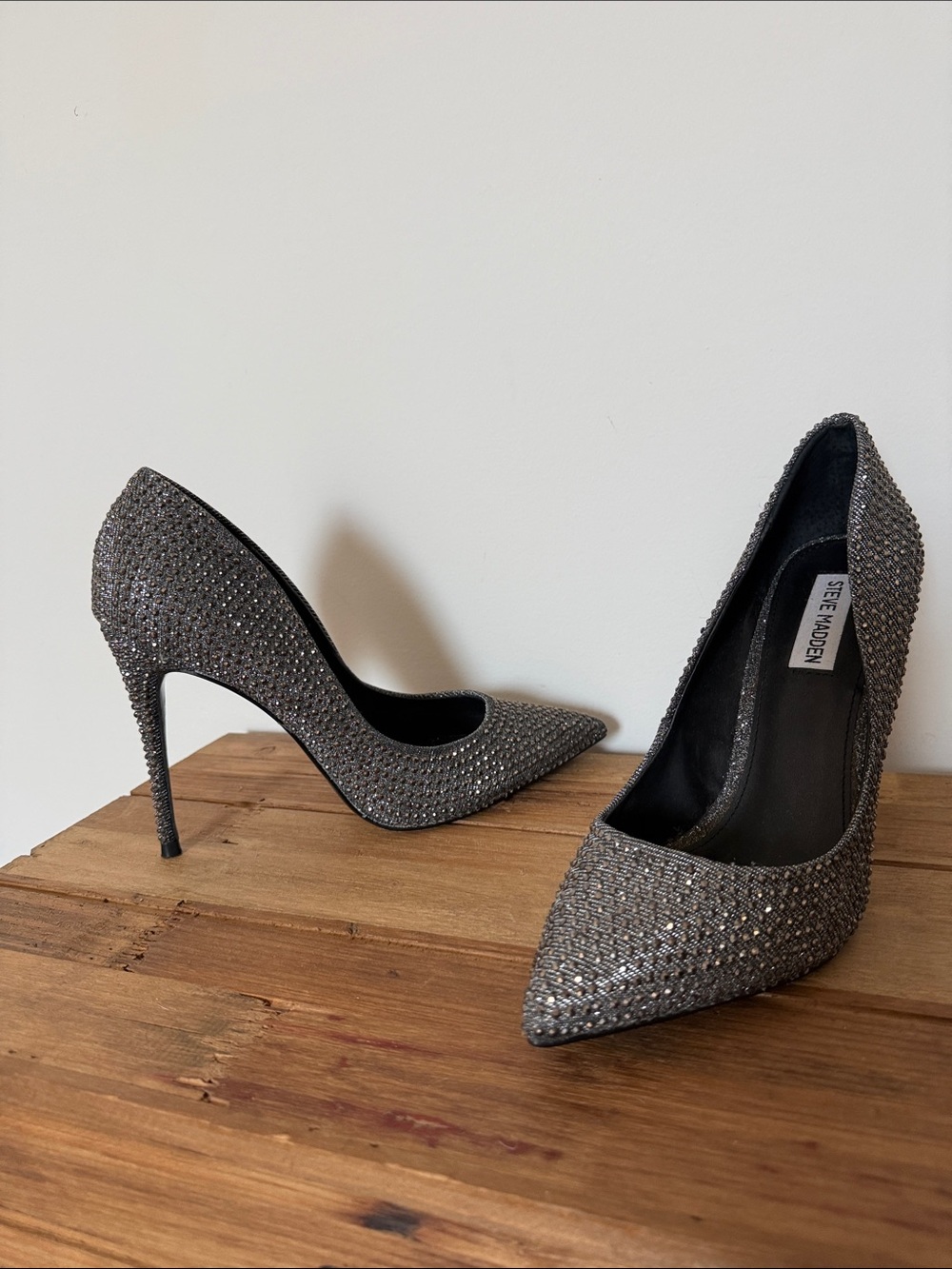 Steve Madden Gunmetal Glitter Pointed Toe Stiletto Heels Size 9.5
